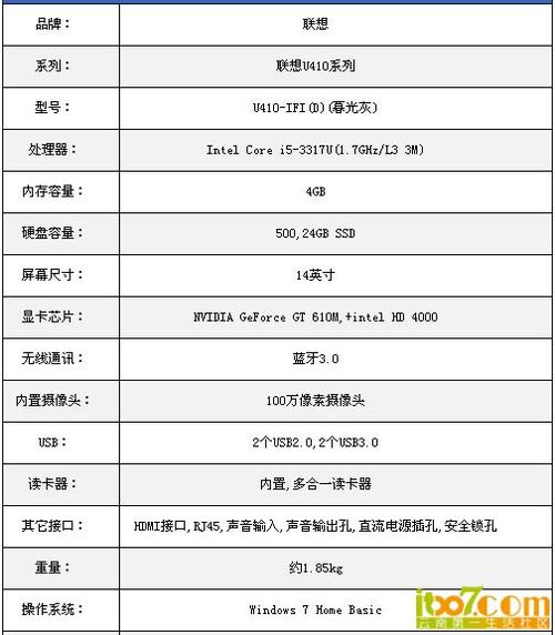 联想配置参数表